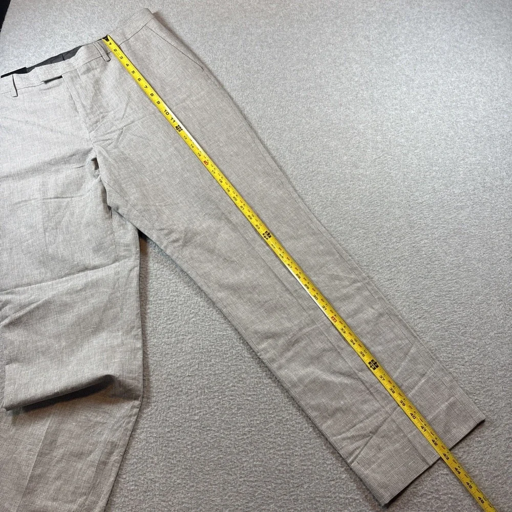Banana Republic Slim Fit Men's 36x32 Linen Cotton Gray Micro Square Pattern Pant